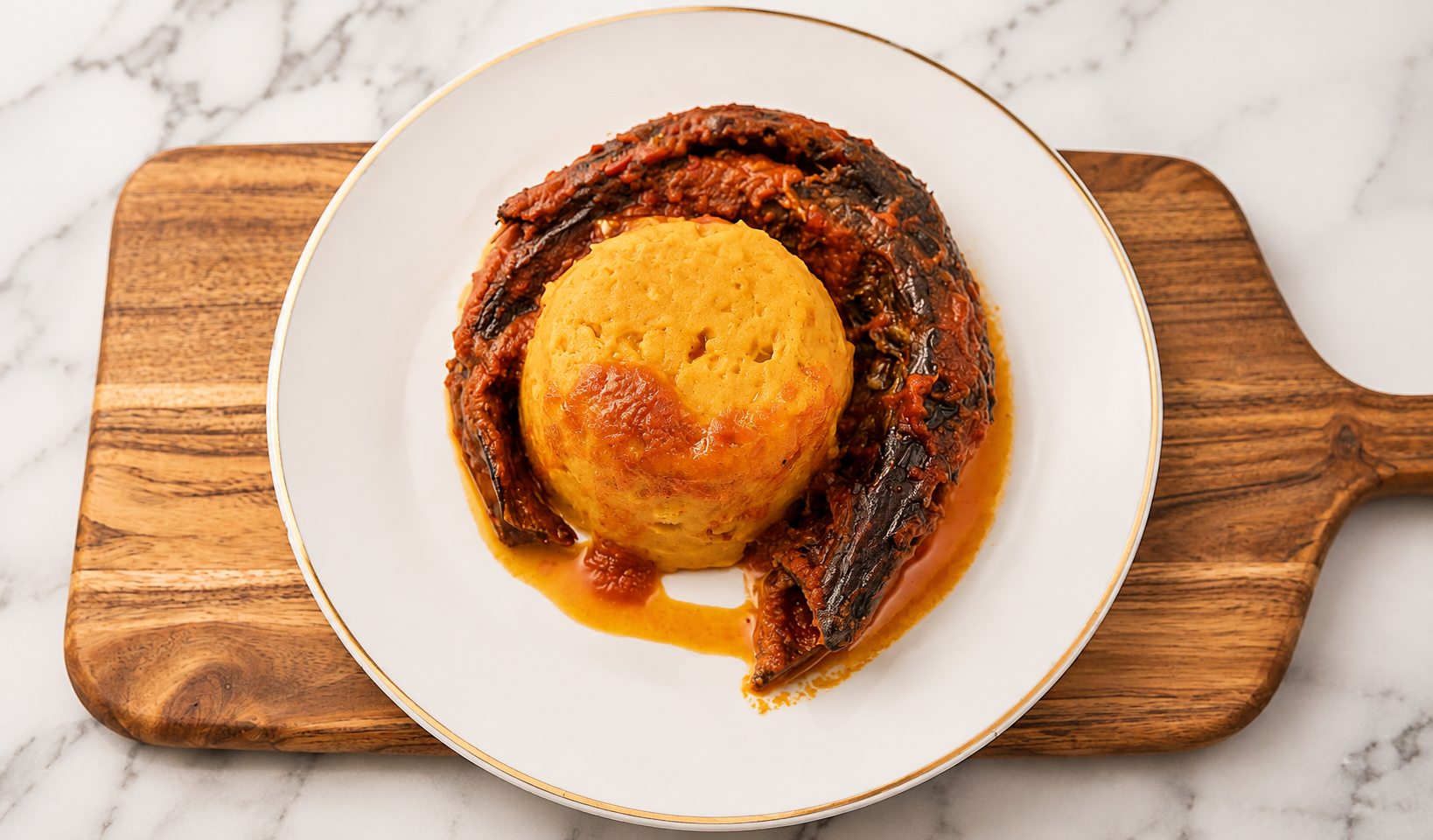 Moulded yam pottage with rich pepper and dried-fish sauce