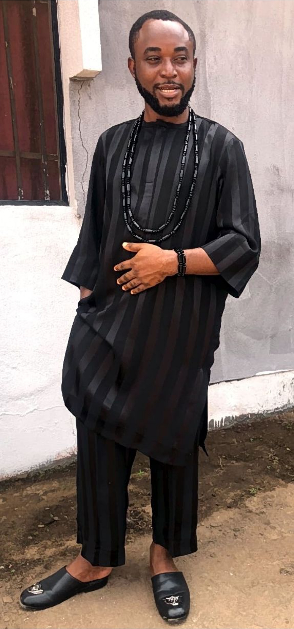 Black Striped Agbada with Beads