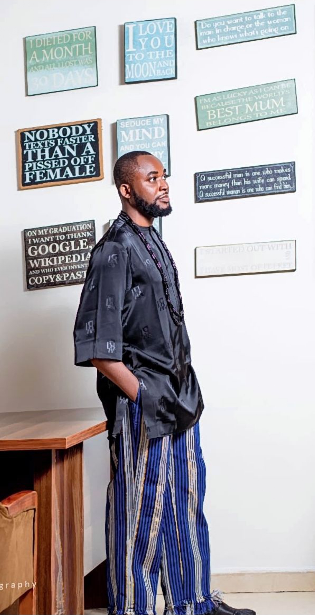 Black Textured Print Kaftan