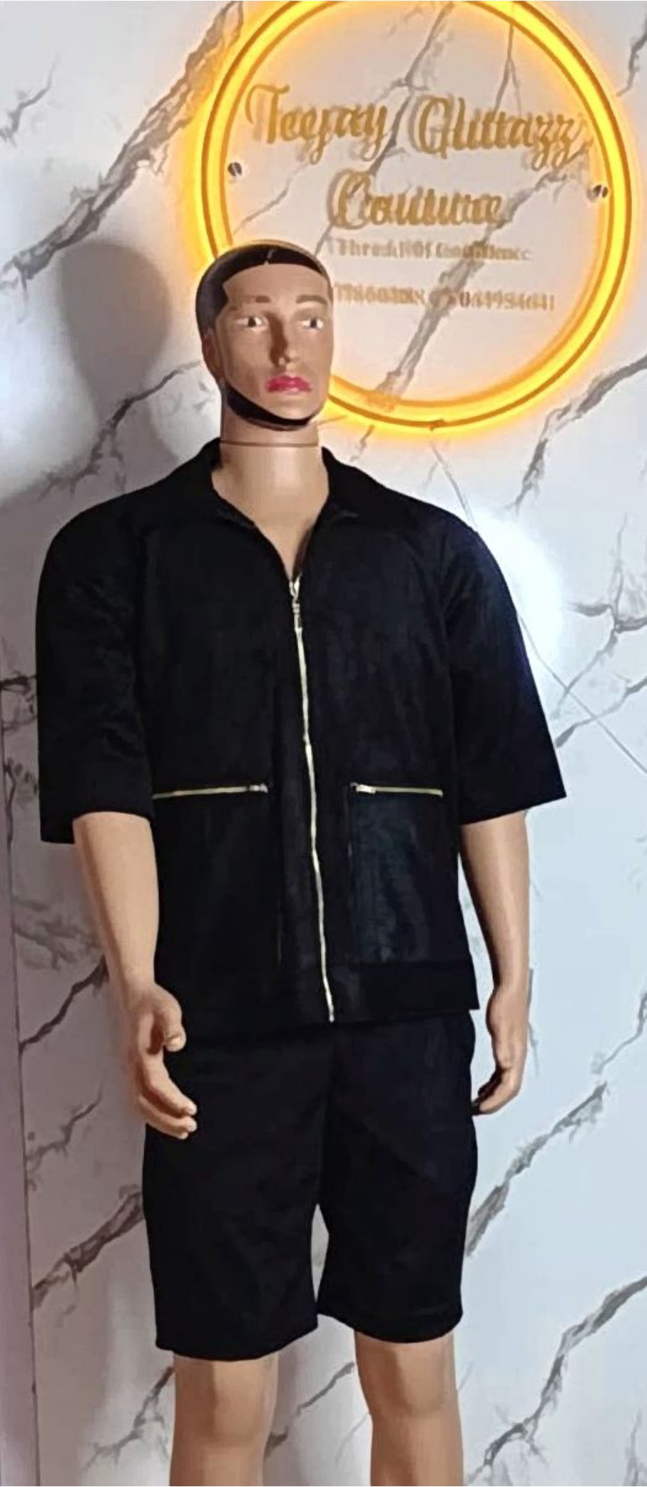 Black Zip Jacket & Shorts Set