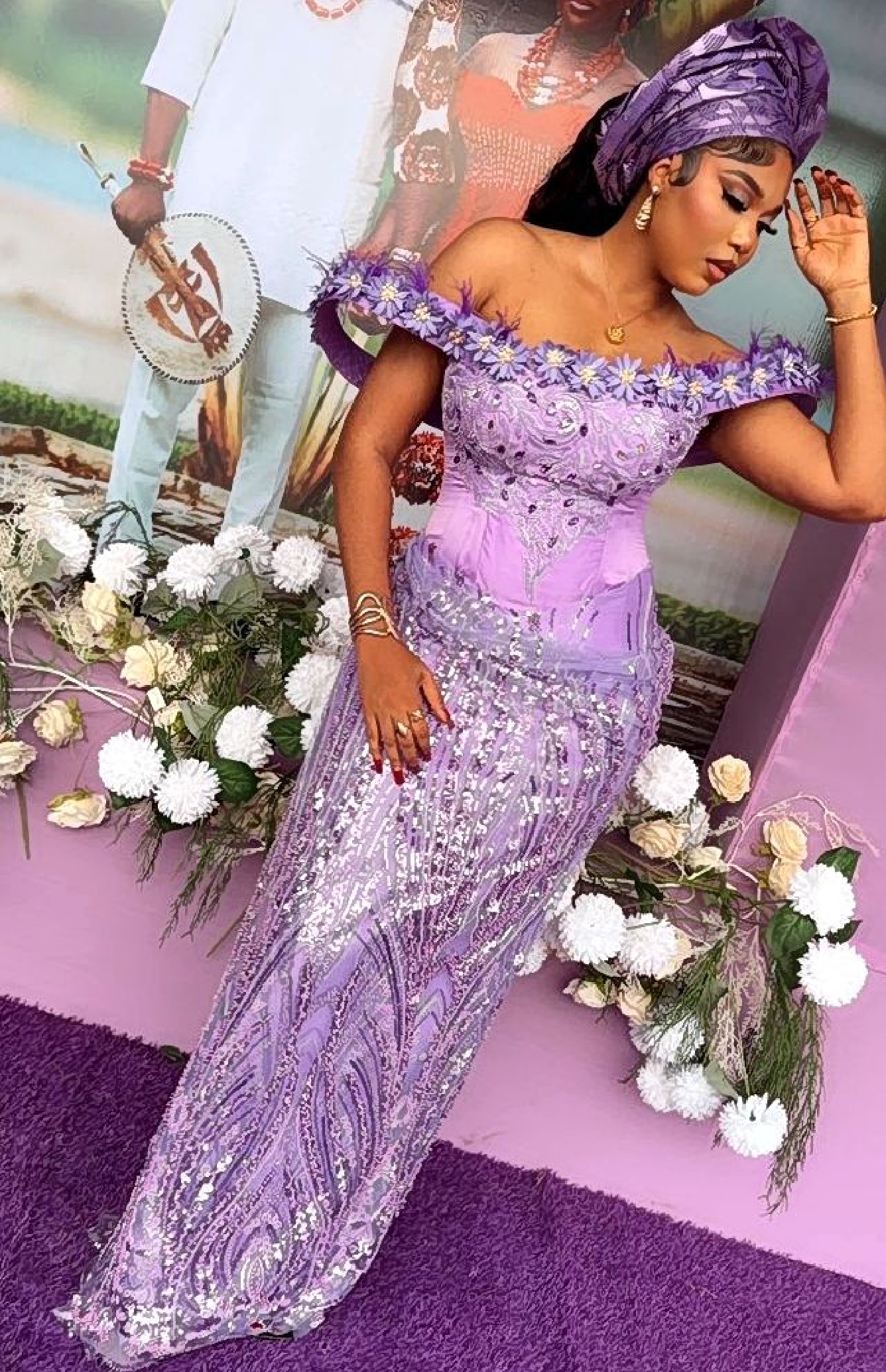Lilac Beaded Mermaid Gown
