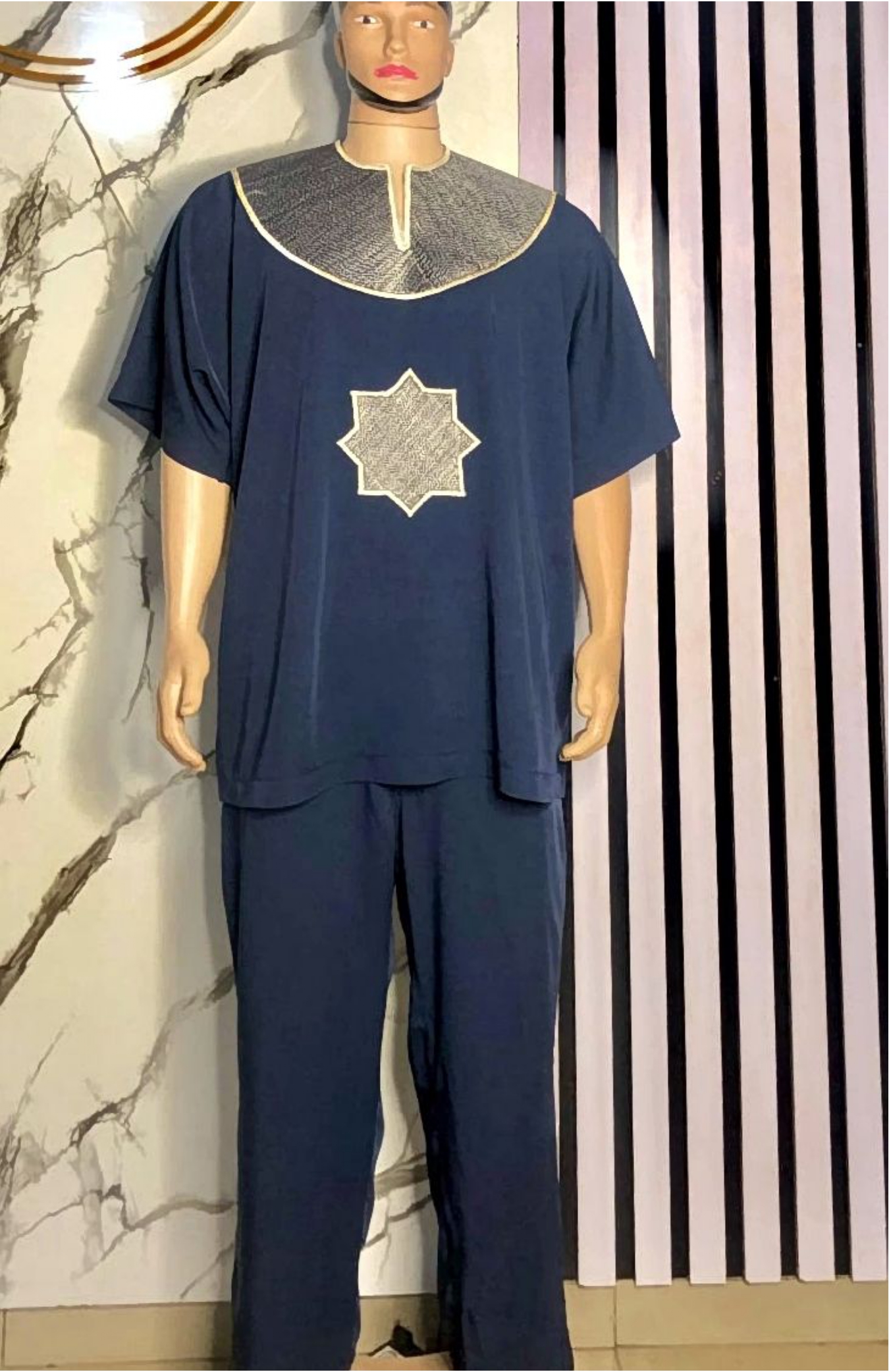 Navy Kaftan with Star Embroidery