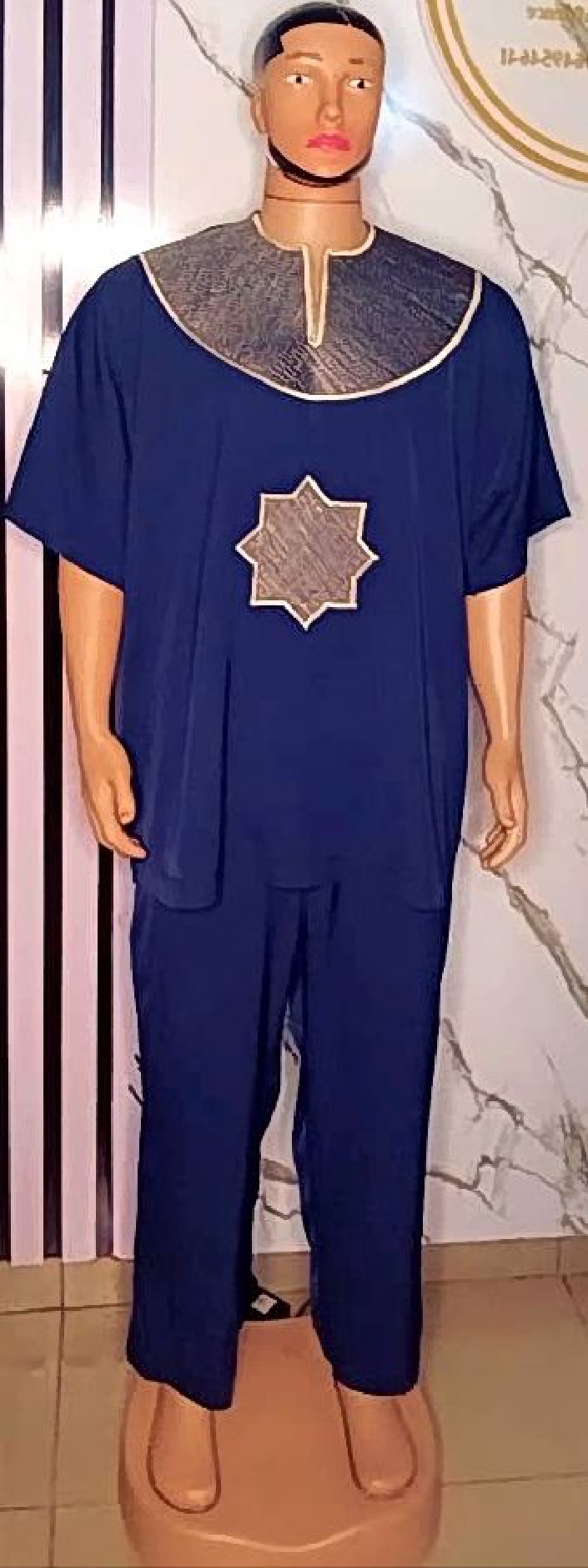 Navy Star-Embroidered Kaftan (Alt)