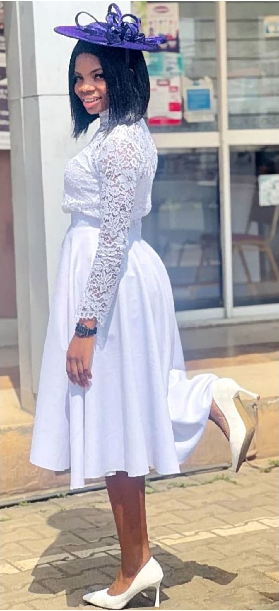 White Flare Dress with Fascinator