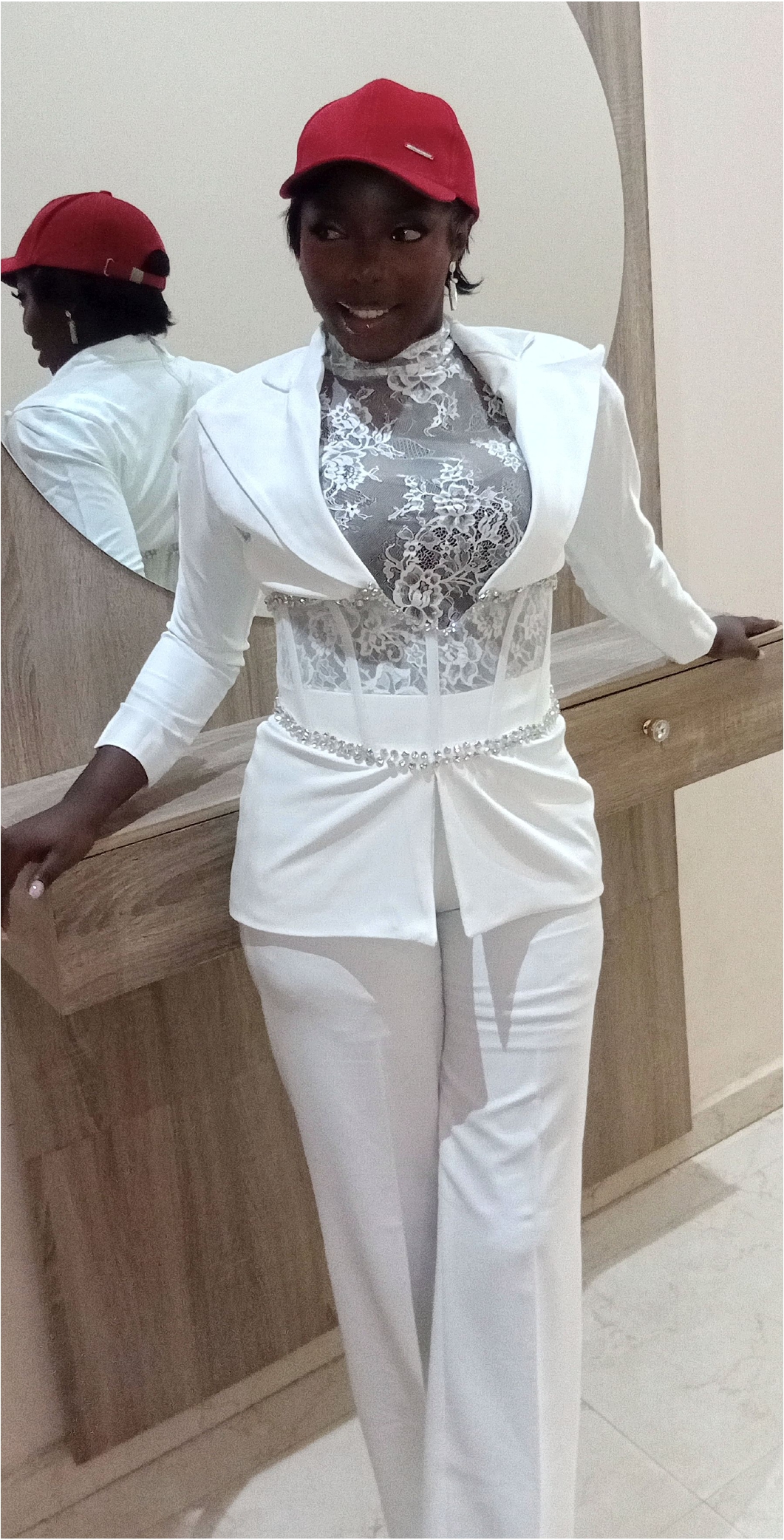 White Lace Corset Set with Cap