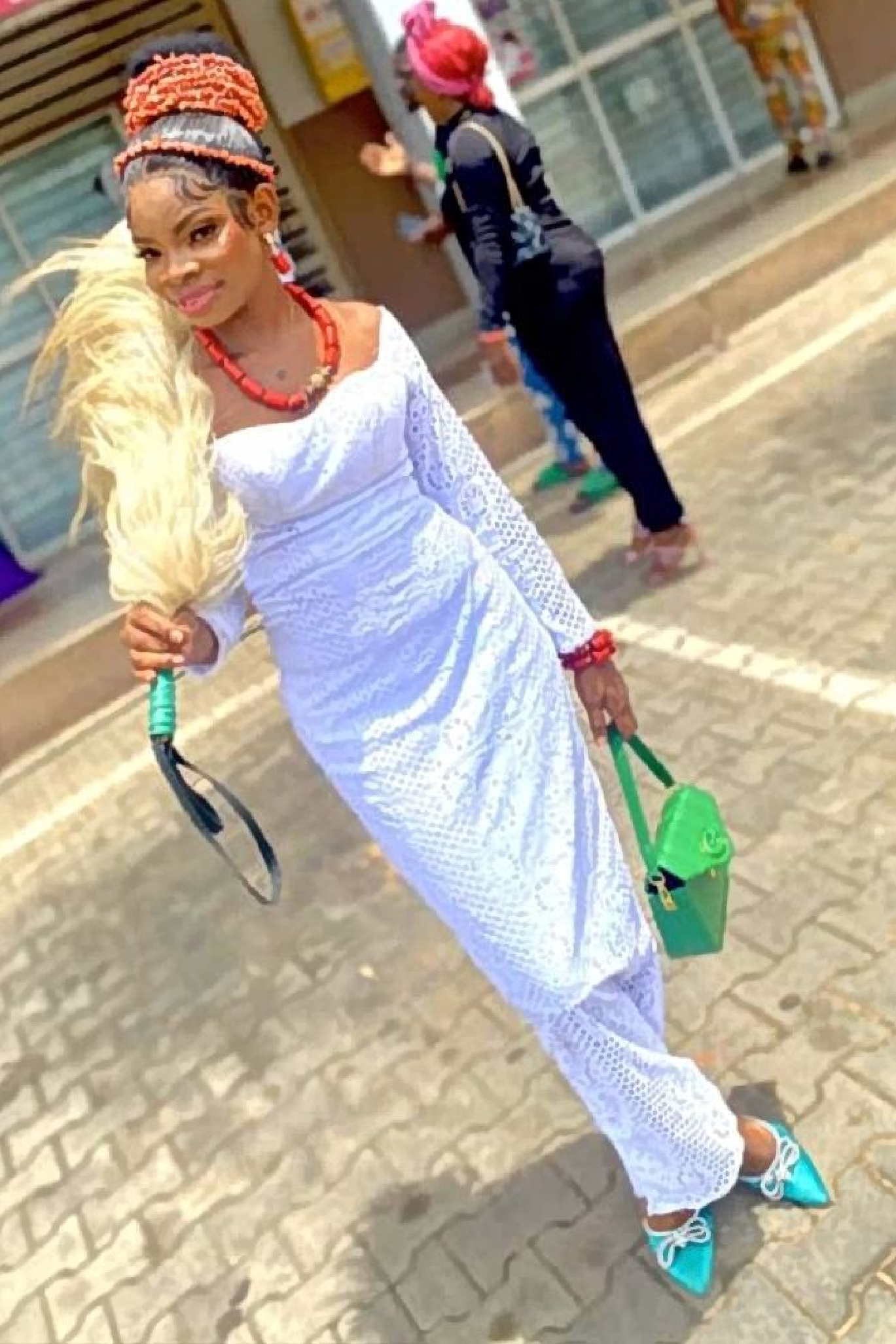 White Two-Piece with Beaded Headwrap